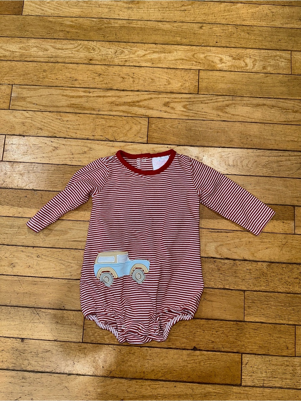 Baby Girl’s Stitchy Fish long sleeve striped onesie embroidered